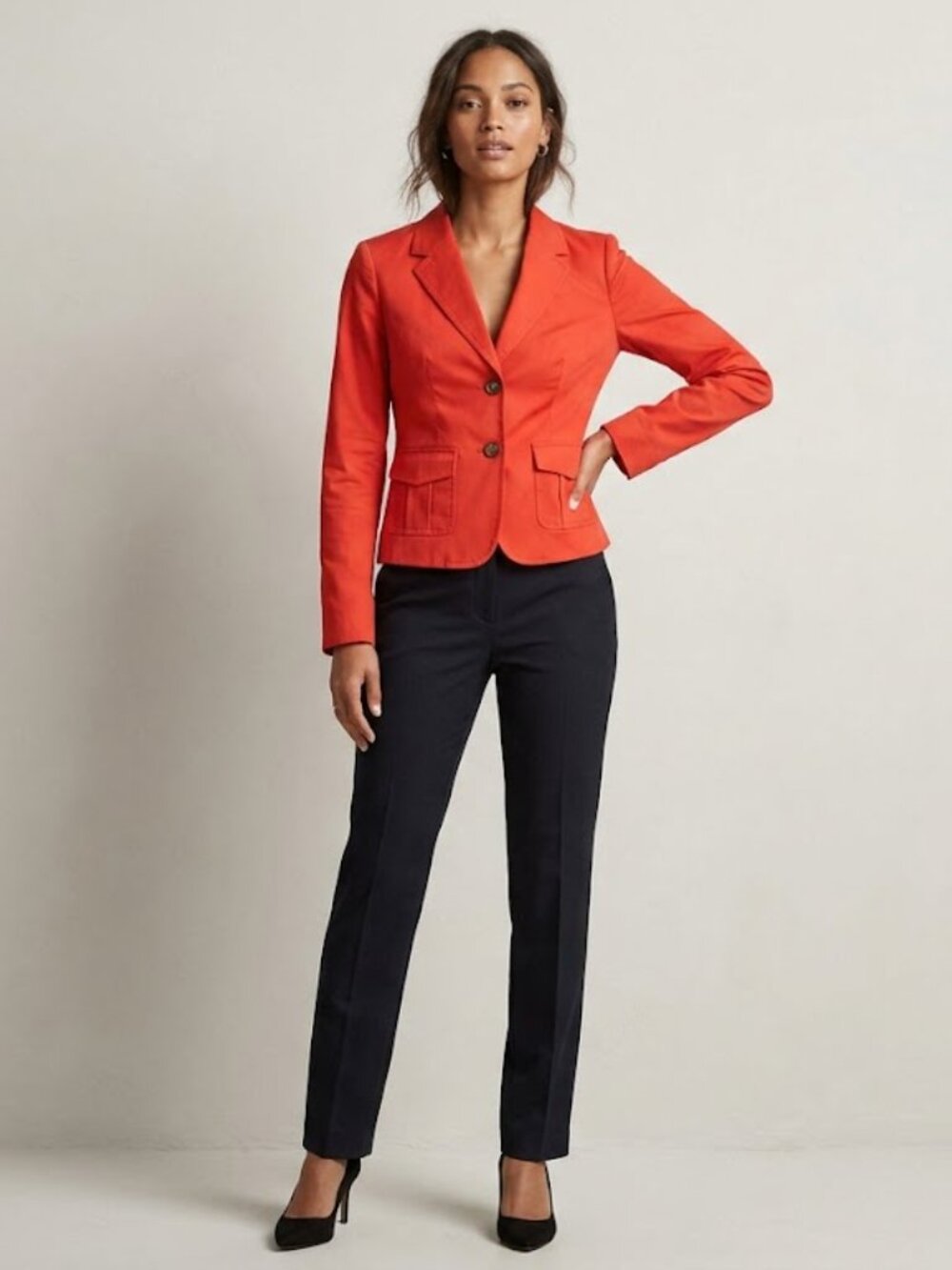 Red Orange Coat Button Up Cotton Blazer Jacket XS